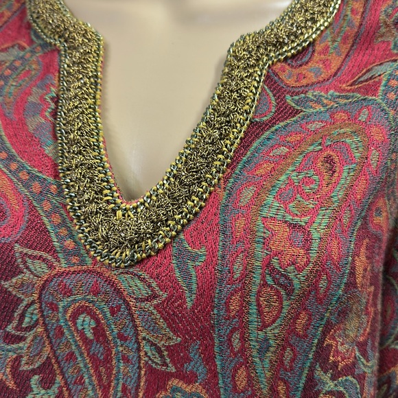 Soft Surroundings Pasha Pullover Red Paisley Tunic Imported Tunic Blouse Top M - Picture 7 of 11